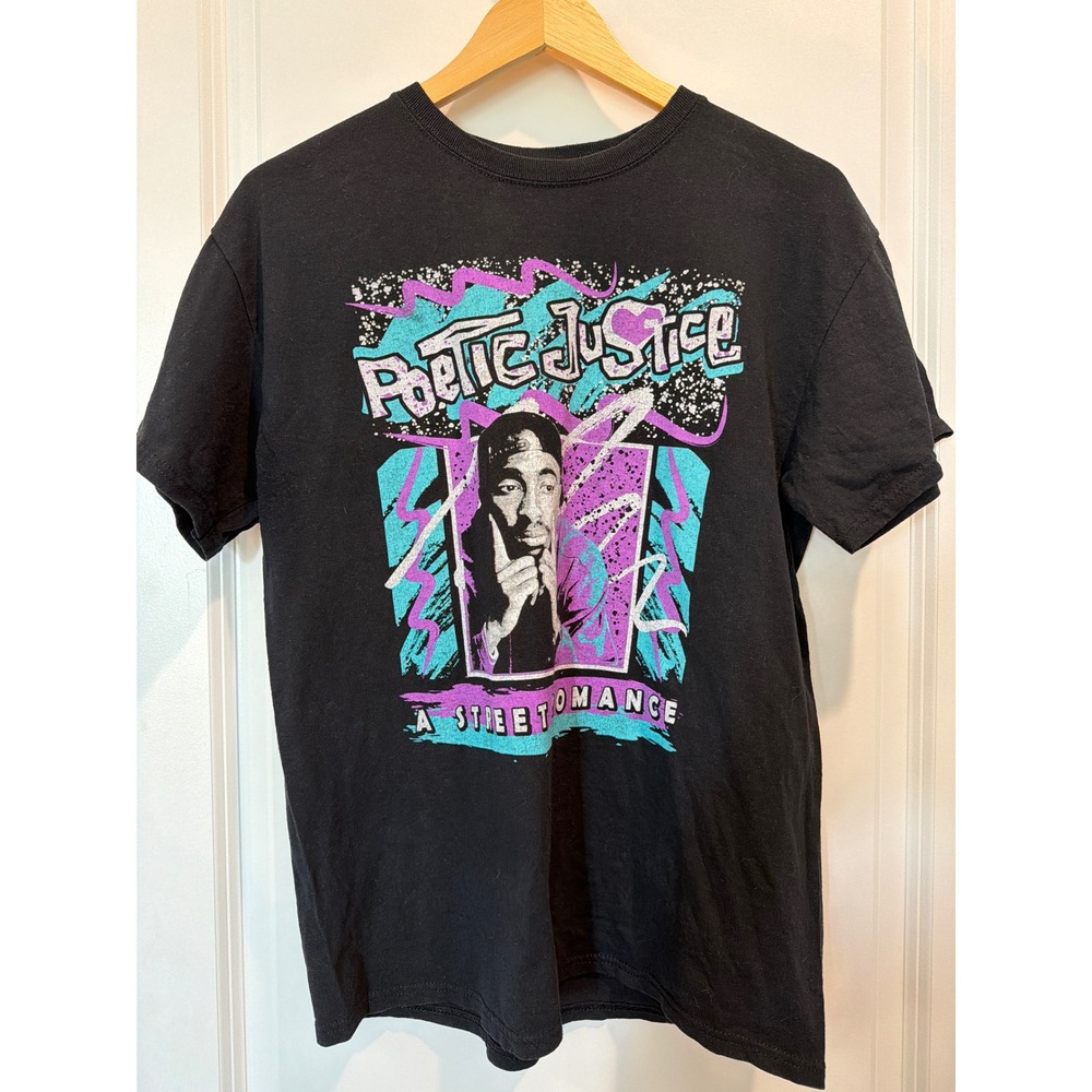 Poetic Justice Tupac Shakur Graphic T-Shirt Black Mens Medium 90s Style Hip Hop